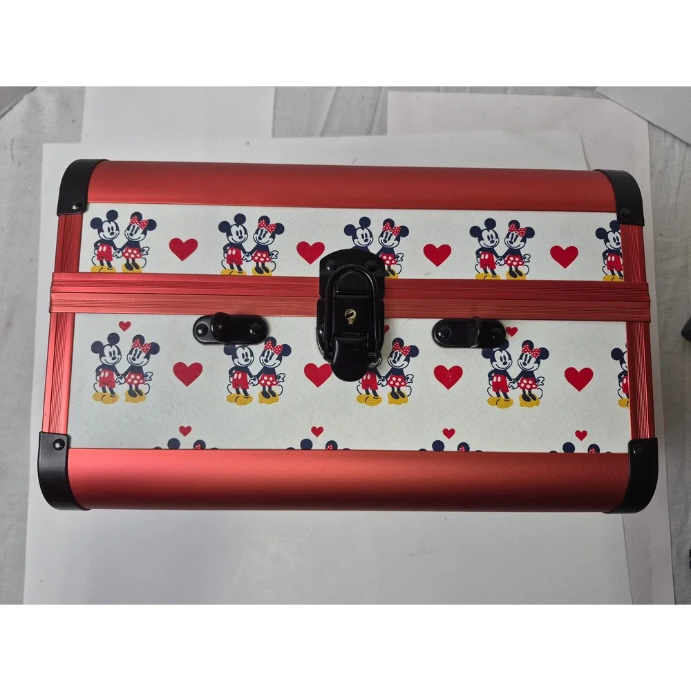 Impressions Vanity Disney Mickey Minnie Mouse Train Case Makeup Bag Red White